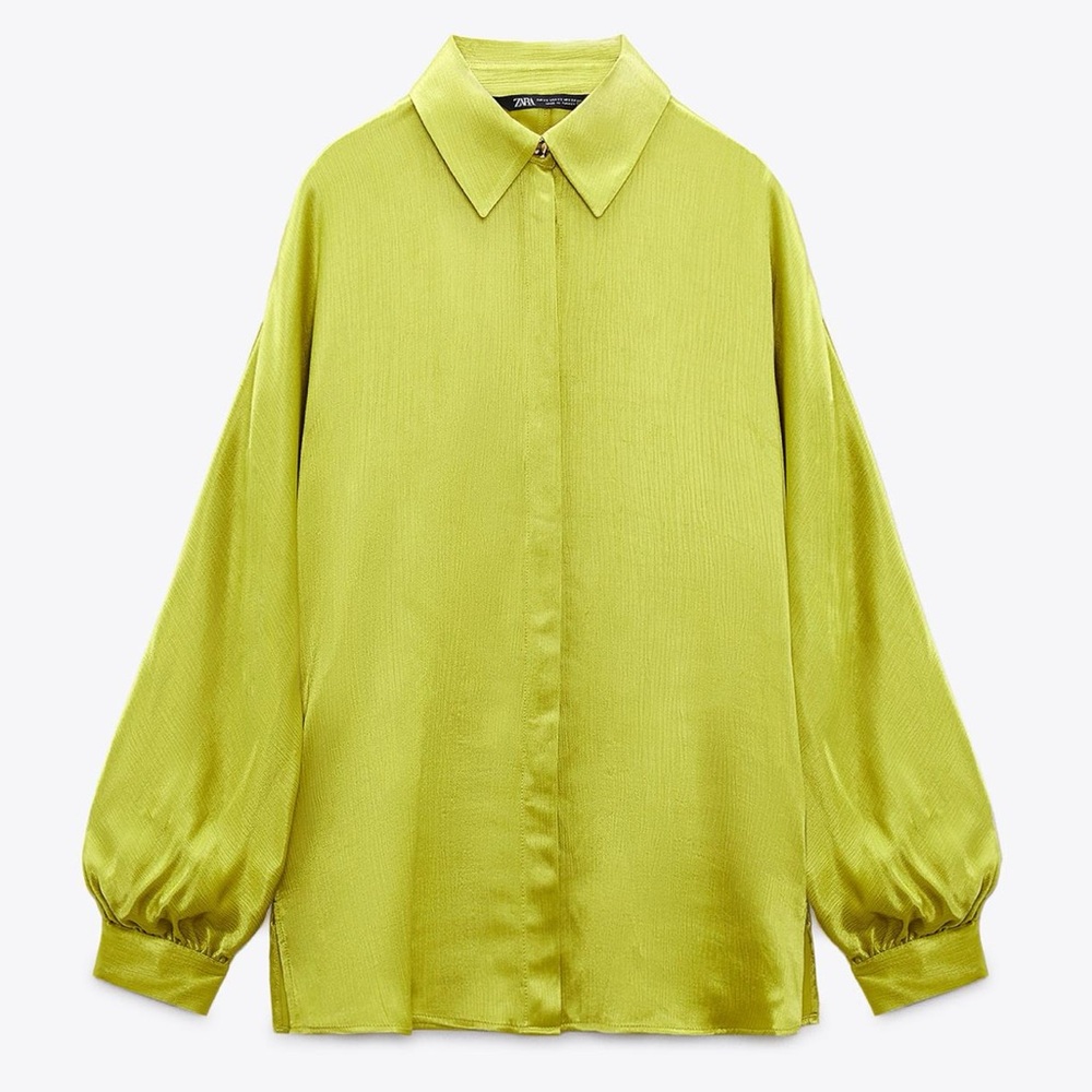 Zara Flowy Sleeve Blouse With Wrinkled Stripe Effect